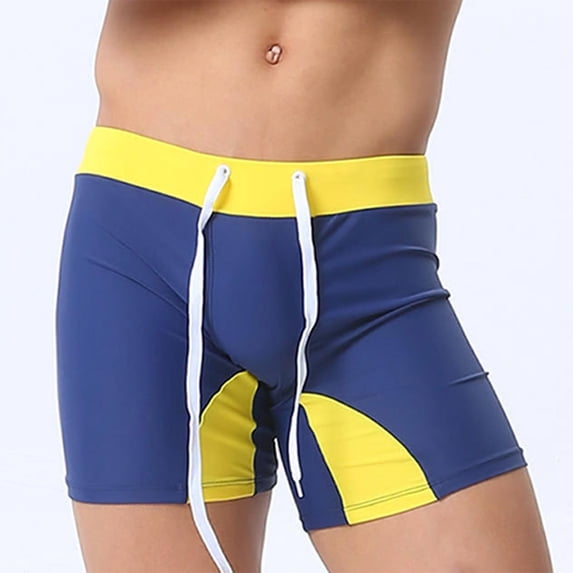 Mens Swim Trunks Stretchy Slim Quick-Drying Low Waisted Swimming Bottoms Casual Color Block Reflective Drawstring Athletic Bathing Suits Shorts