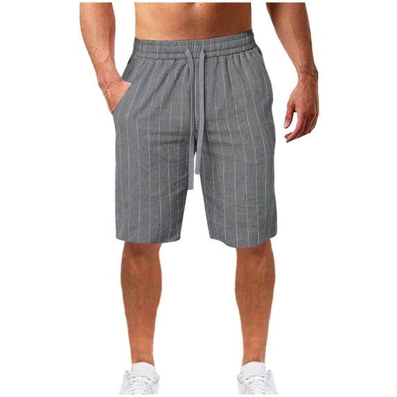 Mens Swim Trunks Striped Printed Summer Casual Elastic Waist Drawstring Pockets Beach Board Shorts Fathers Gift