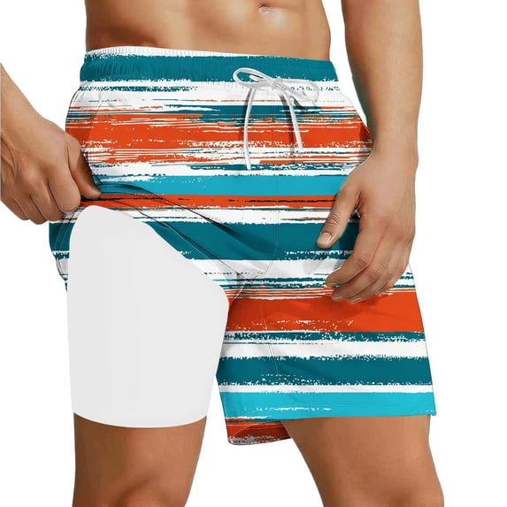 Mens Swim Trunks Summer Printed Quickly Dry Drawstring Swimsuit Funny Beach Shorts with Compression Liner (XL, Orange)