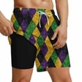 thumbnail image 1 of Mens Swim Trunks Summer Printed Quickly Dry Drawstring Swimsuit Funny Beach Shorts with Compression Liner (XL, Purple), 1 of 5