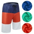 thumbnail image 1 of Mens Swim Trunks Summer Swimsuit Beach Board Quick Dry Colorblock Shorts Elastic Waist Drawstring, Blue, L, 1 of 8