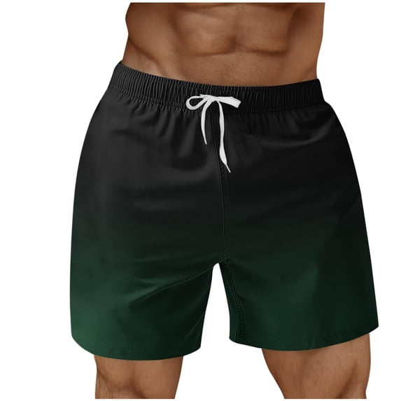 Mens Swim Trunks Board Shorts Quickly Dry Elastic Waist Drawstring Gradient Summer Beach Short Bathing Suit (5XL, Green)