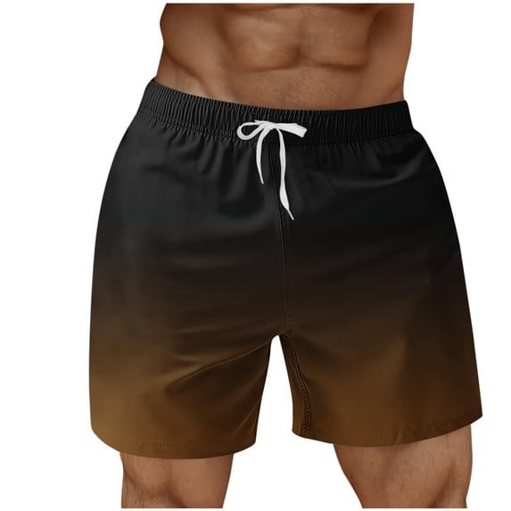 Mens Swim Trunks Board Shorts Quickly Dry Elastic Waist Drawstring Gradient Summer Beach Short Bathing Suit (XXL, Coffee)