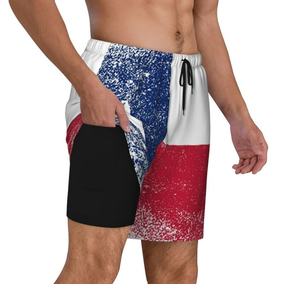 Mens Swim Trunks Texas Flag Quick Dry Board Shorts with Compression Liner