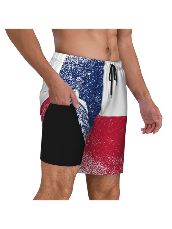 Mens Swim Trunks Texas Flag Quick Dry Board Shorts with Compression Liner