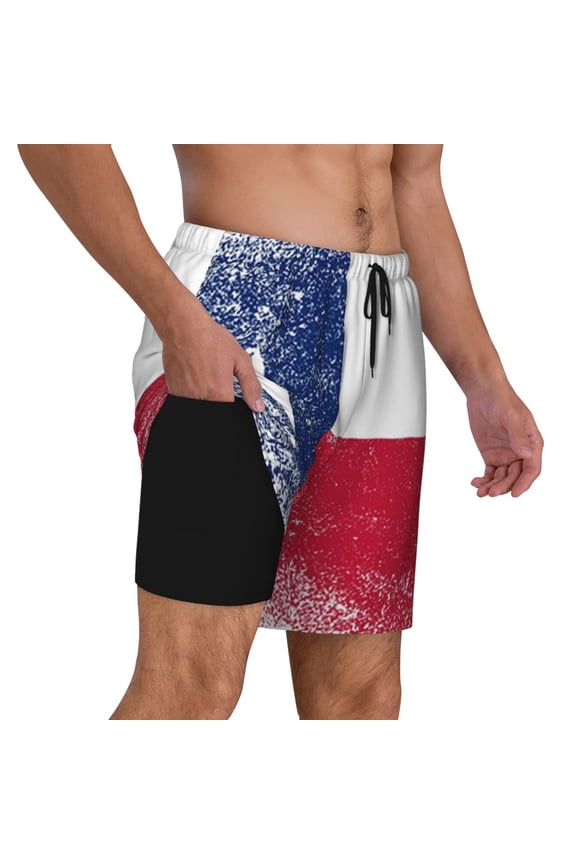 Mens Swim Trunks Texas Flag Quick Dry Board Shorts with Compression Liner