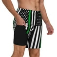 thumbnail image 1 of Mens Swim Trunks Thin Green Line Flag Quick Dry Board Shorts with Compression Liner, 1 of 6