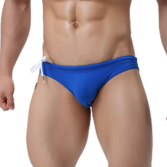 Mens Swim Trunks Thongs Drawstring Low Waisted Swimming Bottoms Boys Trendy Solid Color Stretchy High-Cut Bathing Suit Thong Summer