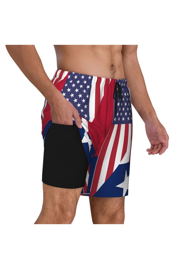 Mens Swim Trunks United Of Texas Flag Quick Dry Board Shorts with Compression Liner