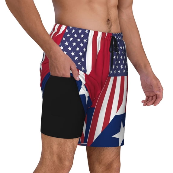 Mens Swim Trunks United Of Texas Flag Quick Dry Board Shorts with Compression Liner