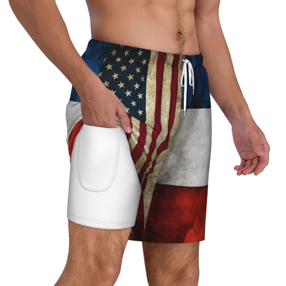 Mens Swim Trunks United States Russian Flag Quick Dry Board Shorts with Compression Liner