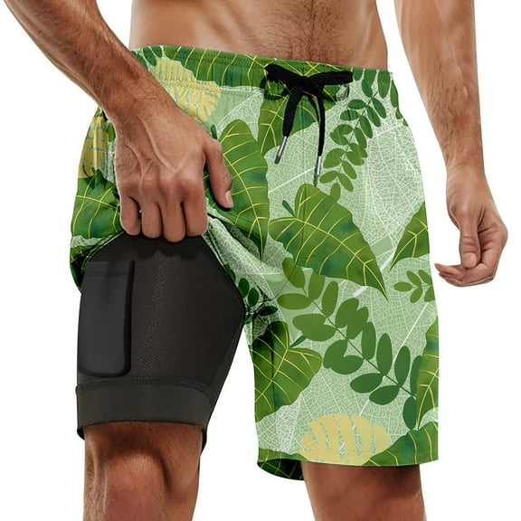 Mens Swim Trunks With Compression Lined Bathing Suits For 5 Inch Inseam Liner Swimming Beach Shorts For Men Swim Shorts Green L