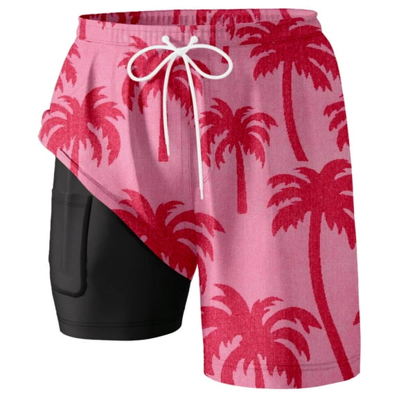 Mens Swim Trunks With Compresssion Liner Inseam Bathing Suit With Pockets Beach Shorts For Men Swim Shorts Pink L