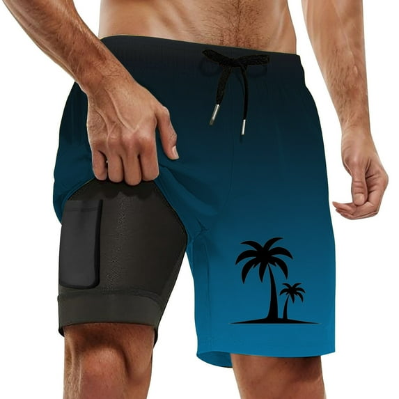Mens Swim Trunks With Compresssion Liner Inseam Bathing Suit With Pockets Board Shorts Men's Swim Shorts Blue L