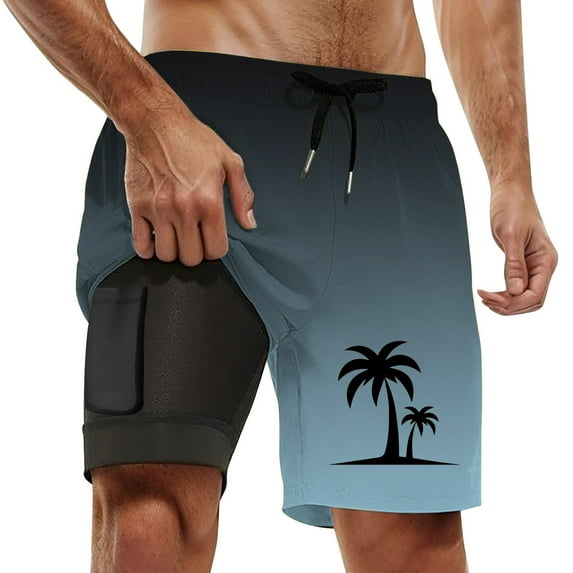 Mens Swim Trunks With Compresssion Liner Inseam Bathing Suit With Pockets Board Shorts Men's Swim Shorts Light Blue XXXL