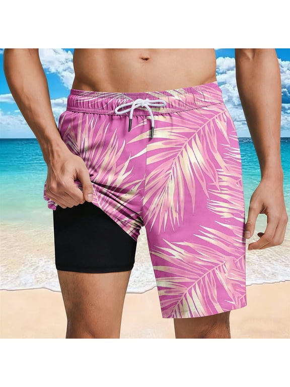Mens Swim Trunks with Compression Liner 2 in 1 Board Shorts 9 Inch Quick Dry Swimming Trunks with Pockets