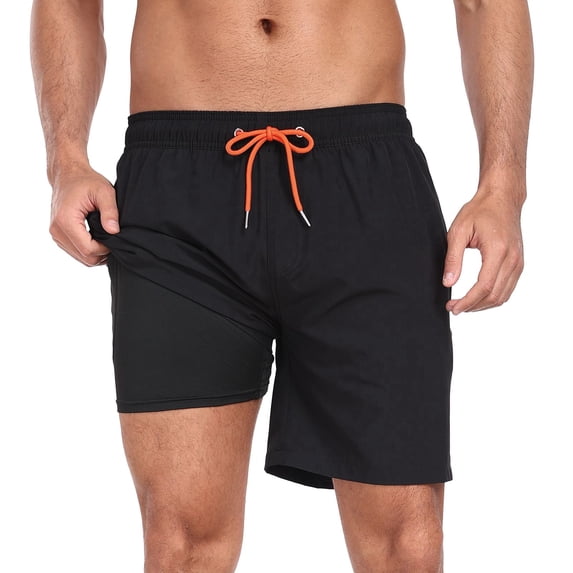 Mens Swim Trunks with Compression Liner 2 in 1 Quick Dry Bathing Suit Beach Shorts with Zipper Pockets