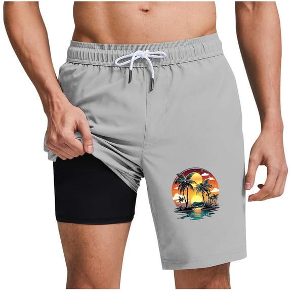 Mens Swim Trunks with Compression Liner 2 in 1 Quick Dry Bathing Suit Beach Shorts with Zipper Pockets