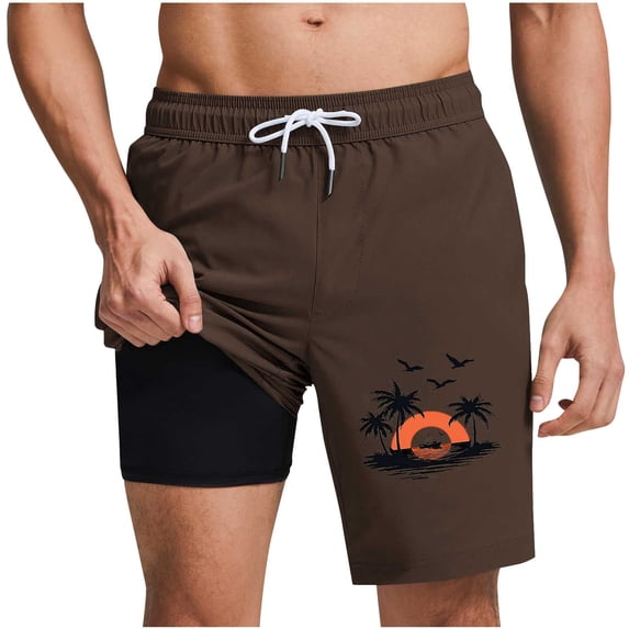 Mens Swim Trunks with Compression Liner 2 in 1 Quick Dry Bathing Suit Beach Shorts with Zipper Pockets