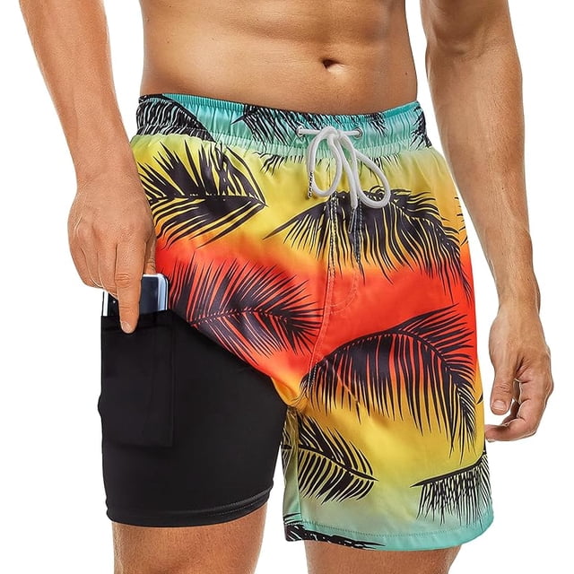Mens Swim Trunks with Compression Liner 2 in 1 Quick Dry Bathing Suit