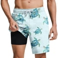 thumbnail image 1 of Mens Swim Trunks with Compression Liner 2 in 1 Quick Dry Hawaiian Print Swimming Shorts Lightweight Drawstring Beach Board Shorts, 1 of 5