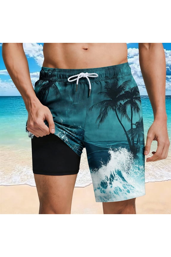 Mens Swim Trunks with Compression Liner 2 in 1 Quick Dry Swimming Shorts Swimwear Bathing Suits with Pockets
