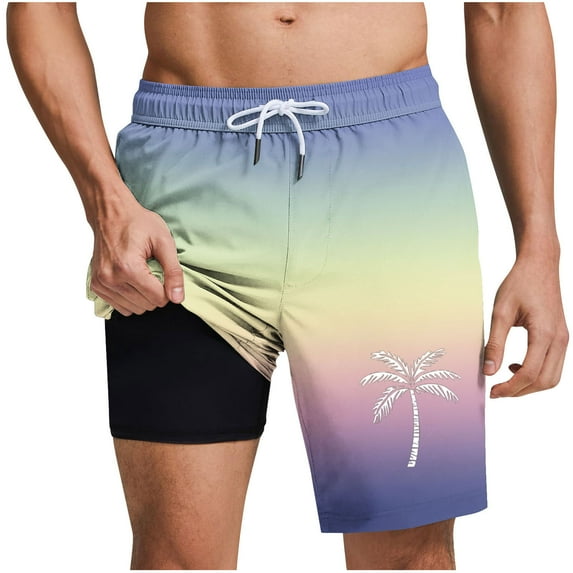 Mens Swim Trunks with Compression Liner 2 in 1 Swimwear Inseam Quick Dry Swimsuit Board Shorts