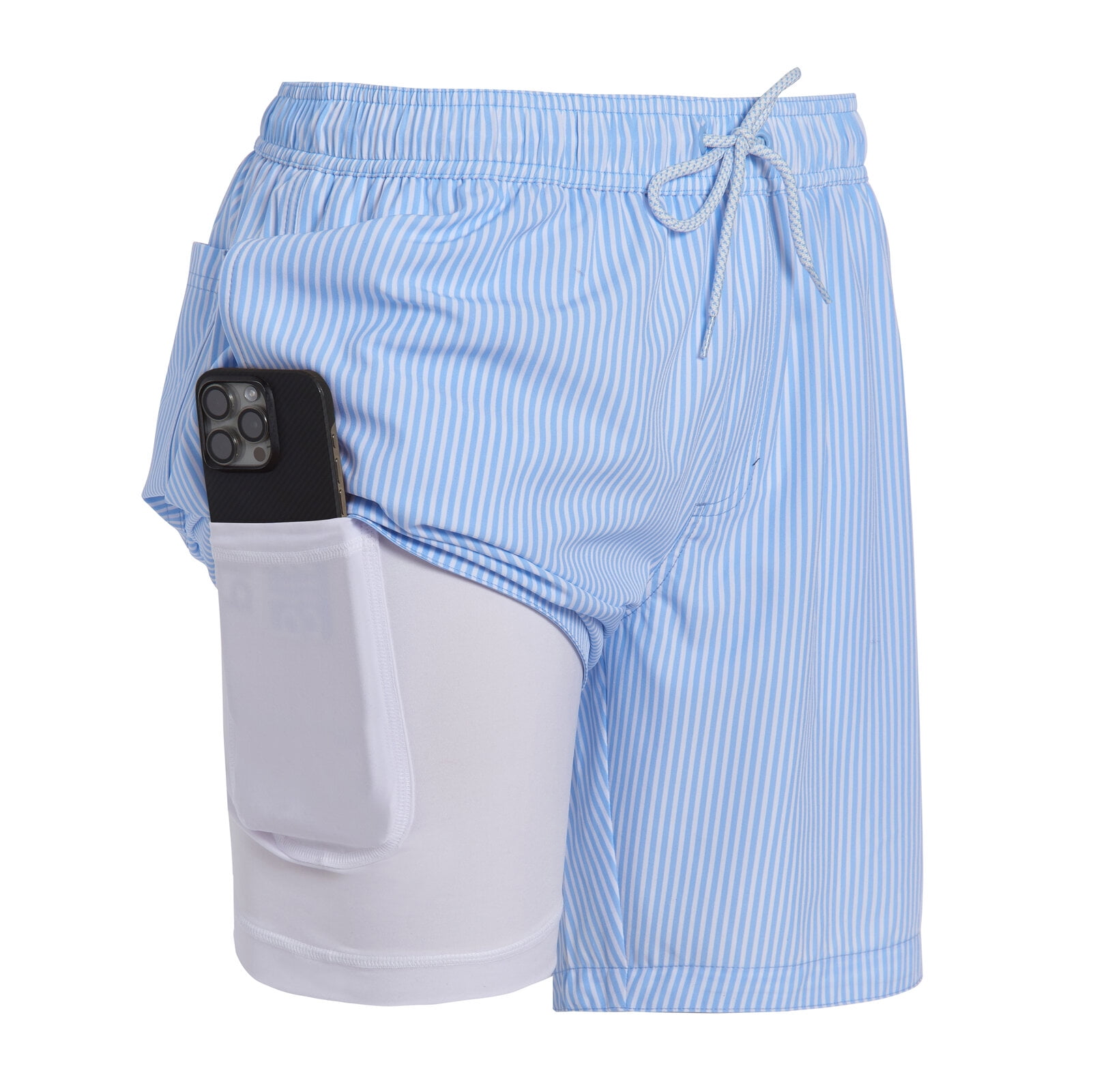 Mens Swim Trunks with Compression Liner Anti Chafing 7 inch inseam Stretch Quick Dry Swim Shorts with Phone Pocket