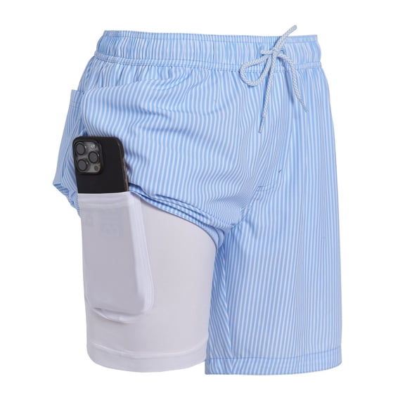 Mens Swim Trunks with Compression Liner Anti Chafing 7 inch inseam Stretch Quick Dry Swim Shorts with Phone Pocket