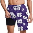 thumbnail image 1 of Mens Swim Trunks with Compression Liner Drawstring Printed Summer Beach Shorts Quickly Dry Fashion Swimwear (XL, Purple), 1 of 6
