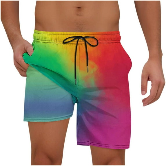 Mens Swim Trunks with Compression Liner Fashion Print Shorts Elastic Waist Drawstring Beach Shorts