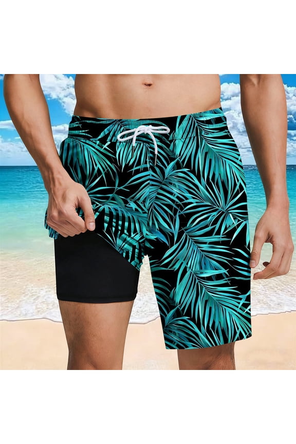 Mens Swim Trunks with Compression Liner Quick Dry 9 Inch Bathing Suit Beach Short with Pockets