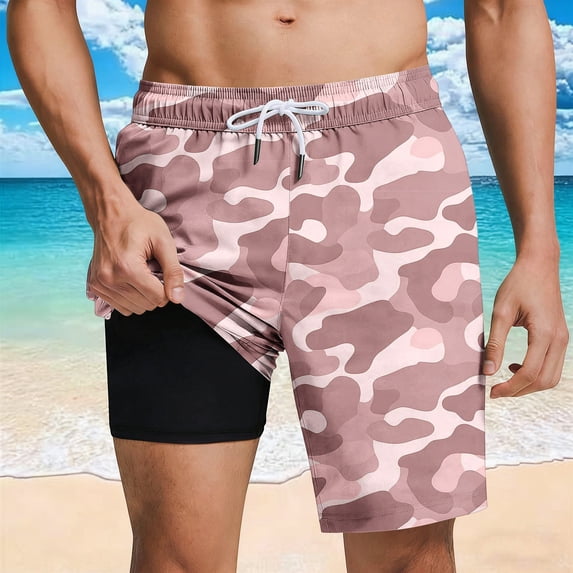 Mens Swim Trunks with Compression Liner Quick-Dry 9" Stretch Beach Shorts