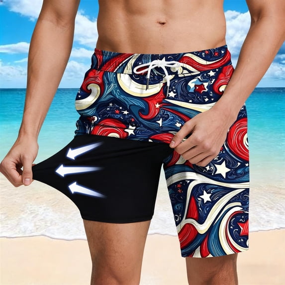 Mens Swim Trunks with Compression Liner Swimming Shorts 7 Inch Inseam Waterproof Quick Dry Beach Sport Shorts
