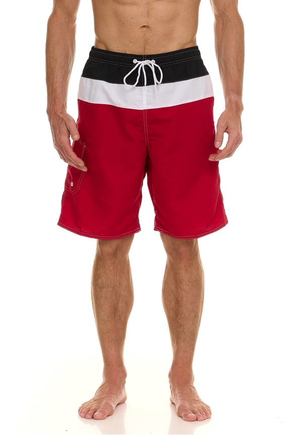 Mens Swim Trunks with Compression Lining - Quick Dry Microfiber Swim Shorts Bathing Suit - Mens Board Shorts Swimwear-5114-Rd-Blk-Lg