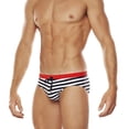 thumbnail image 1 of Mens Swim Trunks with Drawstring Low Rise Quick-Drying Underwear Thongs Casual Stripe Printed Breathable High-Cut Beach Swimming Briefs, 1 of 8