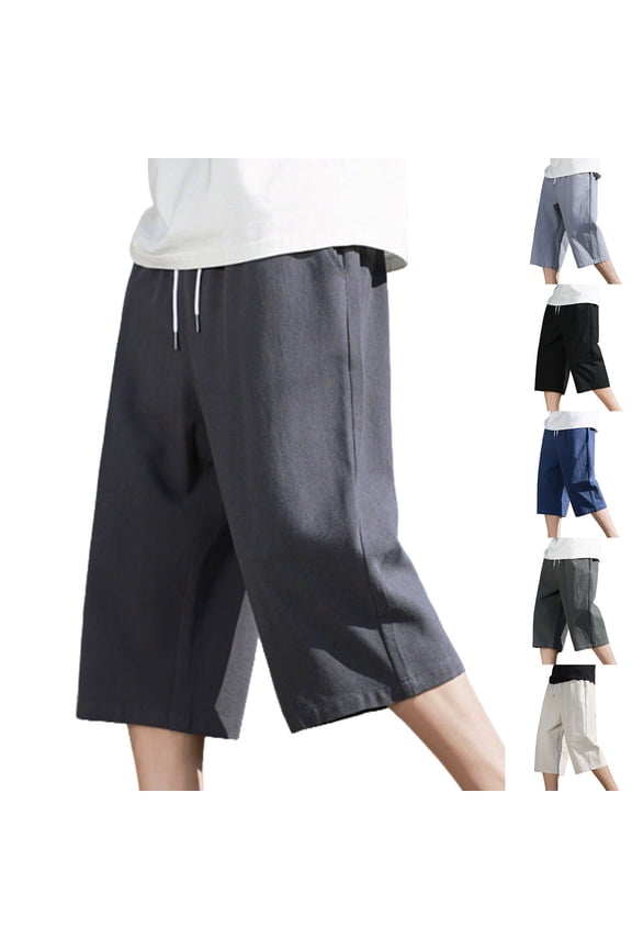 Mens Swim Trunks with Pockets Cotton Linen Classic Fit Outdoor Trunks Big and Tall Hiking Fishing Holiday Drawstring Work Shorts Dark Gray XXXL