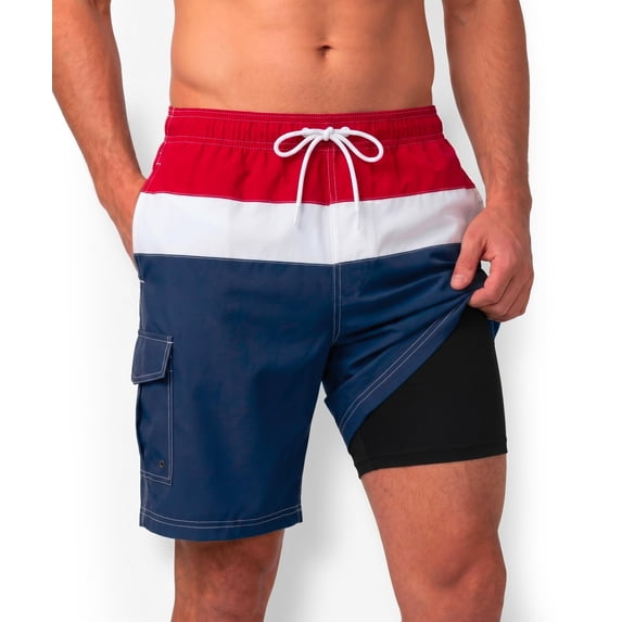 Mens Swim Trunks with - Quick Dry Microfiber Swim Shorts Bathing Suit - Mens Board Shorts Swimwear-5121-Rd-Nv-Md
