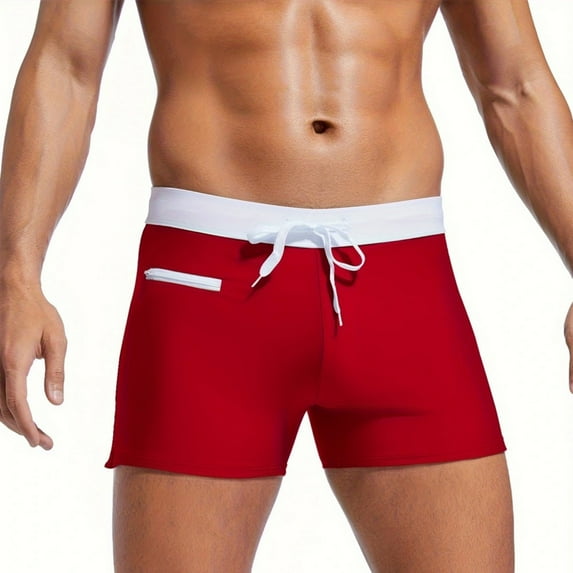 Mens Swim Trunks with Zipper Pocket Drawstring Mid Waisted Beach Shorts Casual Solid Color Stretchy Slim Quick-Drying Athletic Swimming Bottoms