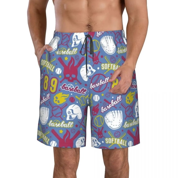 Mens Swimming Shorts Swimwear Baseball And Softball Skull Color Sport Pattern Trunks Swimsuit Beach Wear Boardshorts