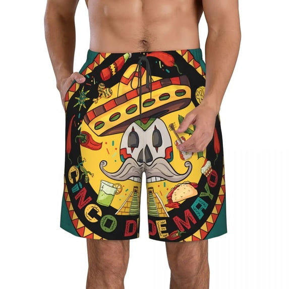 Mens Swimming Shorts Swimwear Mexican Skull In Sombrero Men Trunks Swimsuit Beach Wear Boardshorts