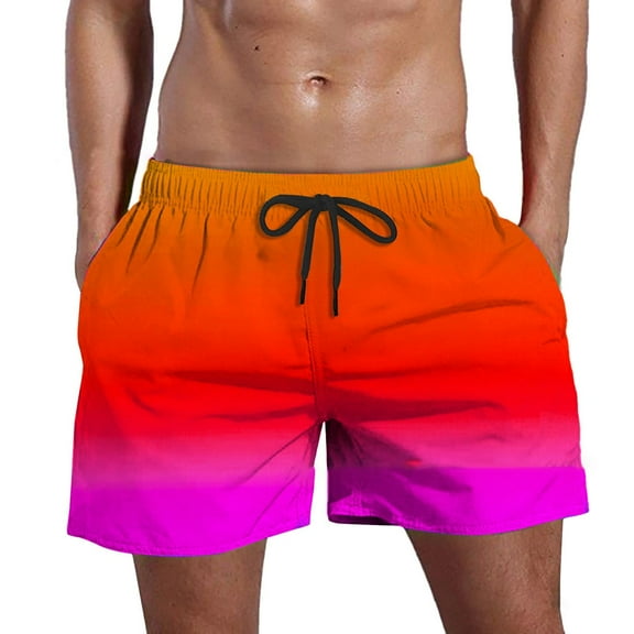 Mens Swimming Trunks Mens' Fashion Comfortable Gradient Beachwear Pocketed Drawstring Short Pants Beach Shorts for Men Hot Pink XL