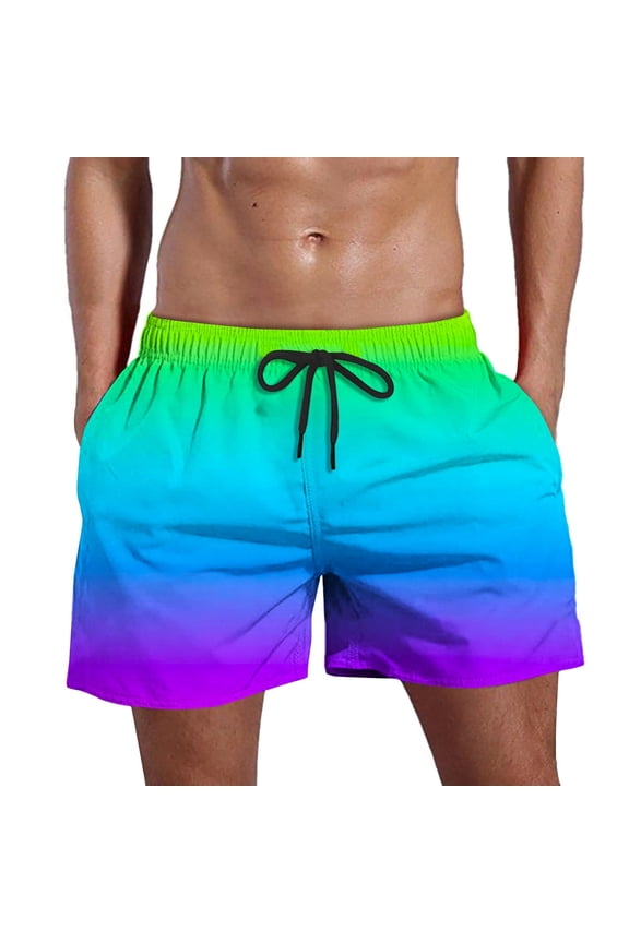 Mens Swimming Trunks Mens' Fashion Comfortable Gradient Beachwear Pocketed Drawstring Short Pants Mens Board Shorts Swimwear Sky Blue M