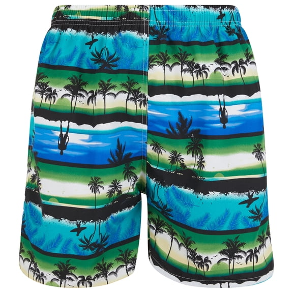 Mens Swimming Trunks, Mesh Lined Board Shorts 2 Side Pockets, Palms Sunset, Small