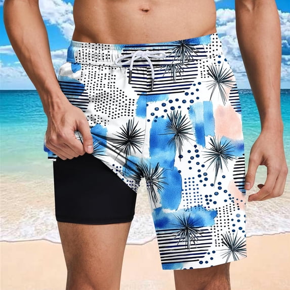 Mens Swimming Trunks with Compression Liner Swim Shorts 7 Inch Quick Dry Bathing Suit Boardshorts