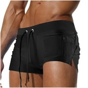 Mens Swimwear Bottom Quick Drying Boxer Briefs Drawstring Stretchy Surfing Swimming Bathing Suit
