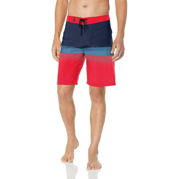 Mens Swimwear Red Colorblock Drawstring Trunks 29