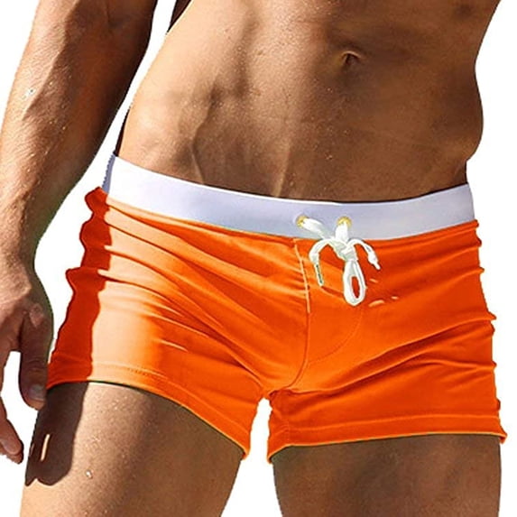 Mens Swimwear Short Swim Trunks with Zipper Pocket Orange S