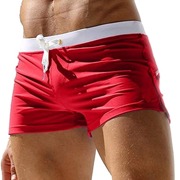 Mens Swimwear Short Swim Trunks with Zipper Pocket Red M
