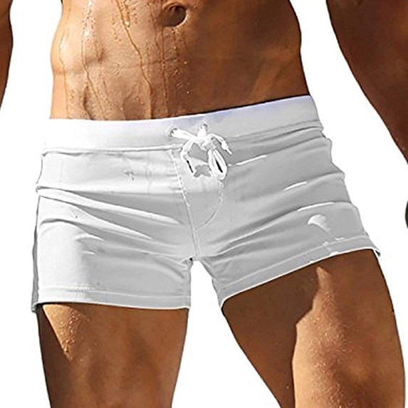 Mens Swimwear Short Swim Trunks with Zipper Pocket White L